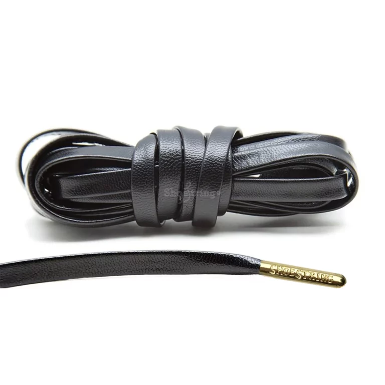 Black Leather Laces With Gold Aglets