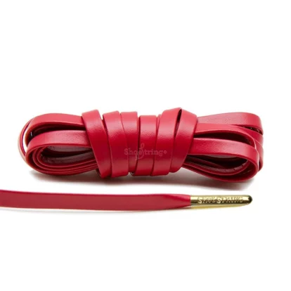 Red 120cm Leather Laces With Gold Aglets