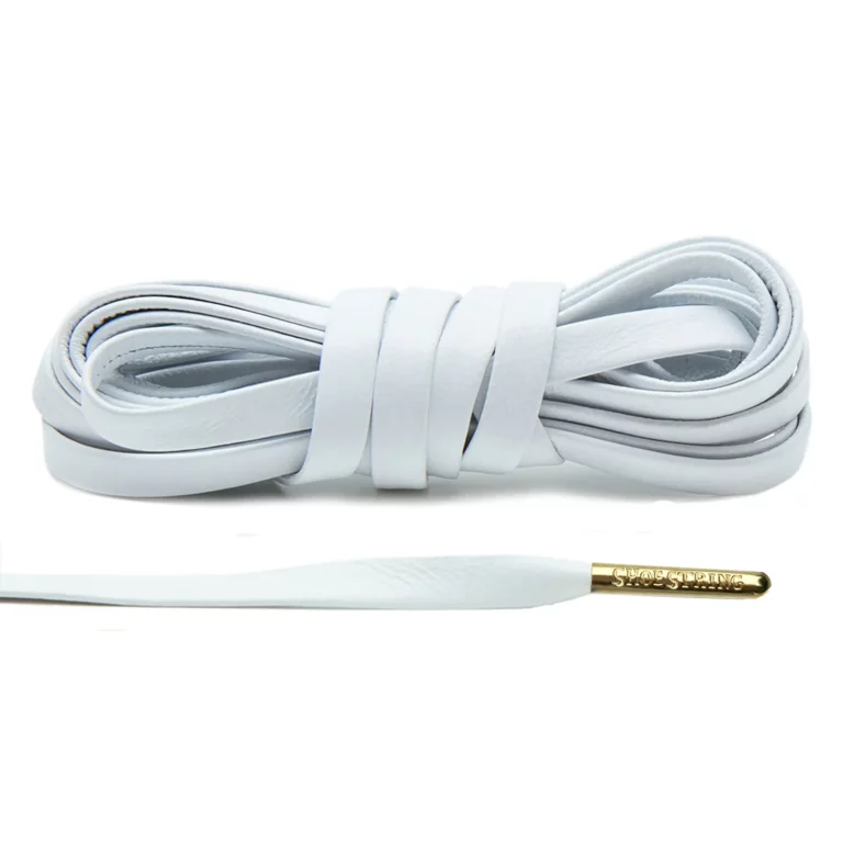 White Leather Laces With Gold Aglets